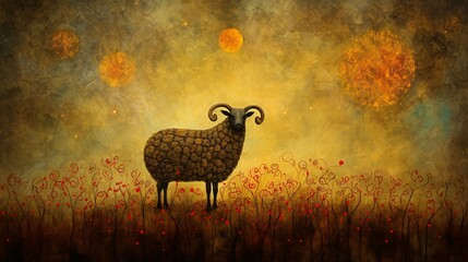 Zodiac Aries wallpaper background illustration, Goat ram horoscope astrology art, poster, banner