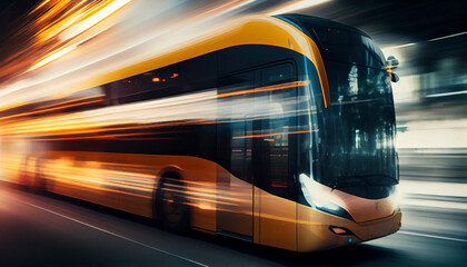 Fototapeta na wymiar Super fast Bus automobile concept design with fire. Luxury speed race Bus automotive concept with flames. High speed modern Bus with motion blur background Ai generated image