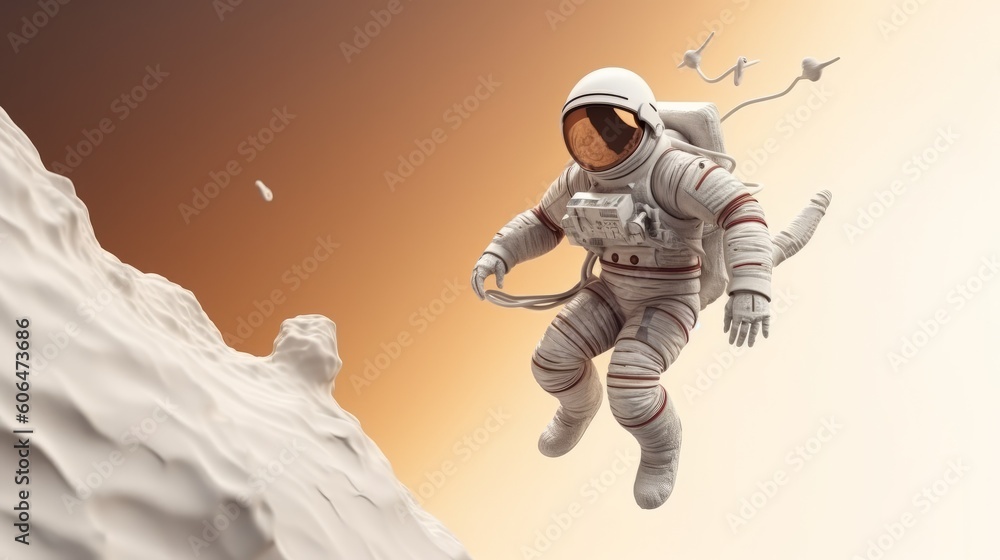 Poster spaceman astronaut flying in space. ai generative.