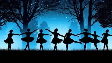 Silhouette of Ballerina dancing under the moonlight