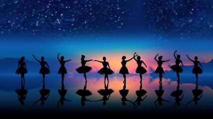 Fototapeta na wymiar Silhouette of Ballerina dancing under the moonlight