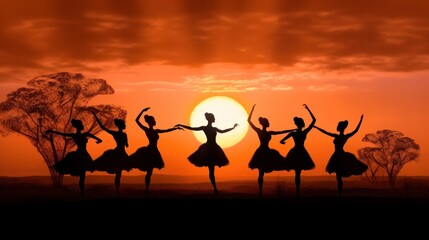 Fototapeta na wymiar silhouette of Ballerina dancing background of sunset