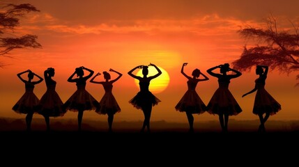 silhouette of Ballerina dancing background of sunset