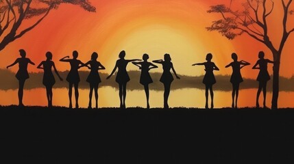 Fototapeta premium silhouette of Ballerina dancing background of sunset