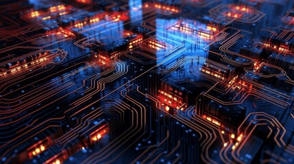 Naklejka premium Circuit board background, can be used as digital dynamic wallpaper, technology background. Ai generative.