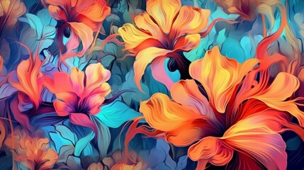 Stylized flowers as wallpaper background. AI generative.