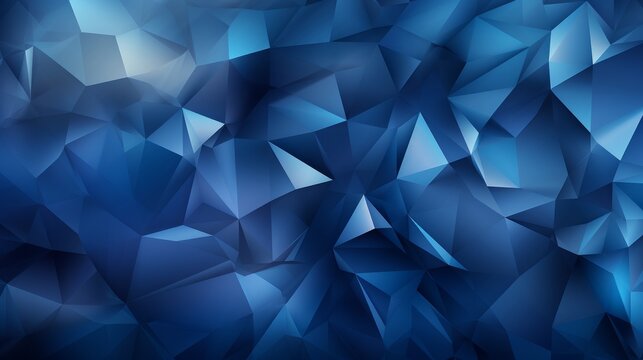 Classic Blue Abstract trianglify Generative Art background illustration. AI generative.
