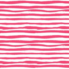 Hand drawn seamless pattern with red magenta stripes on white background. Colorful striped print, horizontal lines, abstract geometric modern textile, wrapping paper, rought texture uneven edges.