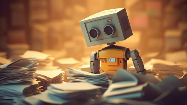 Robot searching for files. AI generative.