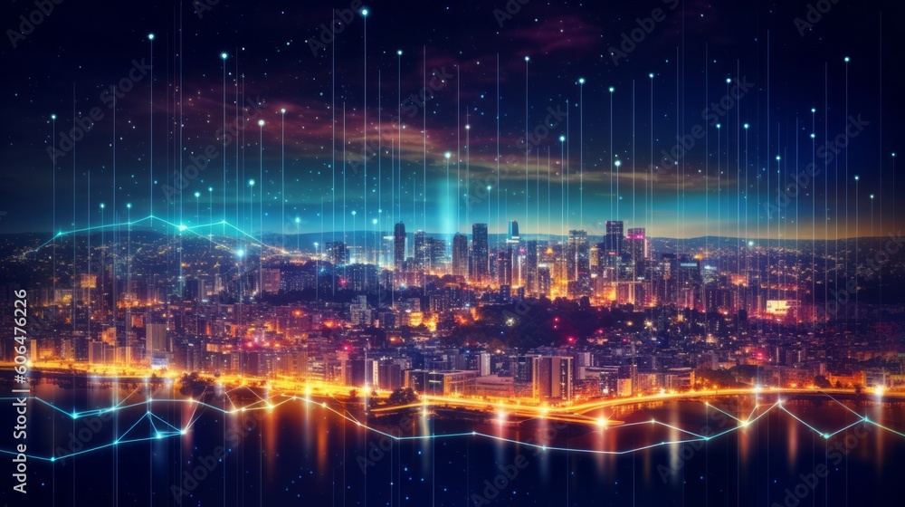 Poster smart city with big data connection technology concept. ai generative.
