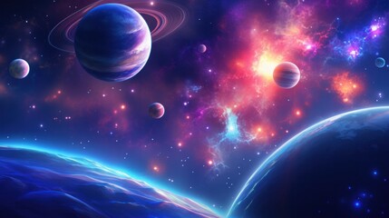 Naklejka premium a digital holographic background with a view of the sky, with stars and planets visible. Ai generative.