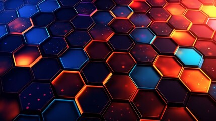 Abstract futuristic colorful background with hexagons. AI generative.