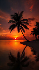 Fototapeta na wymiar Phone wallpaper sunset over a tropical beach. Generative AI
