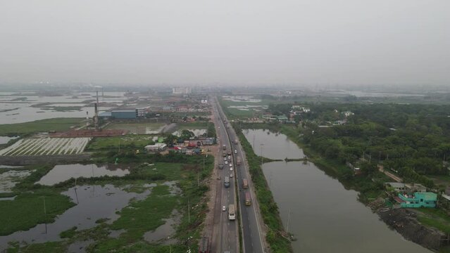 Aerial view of road in the city