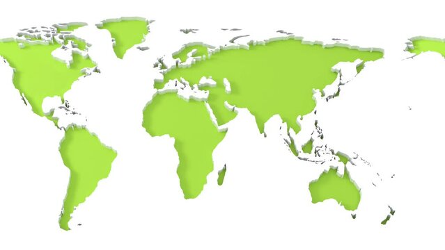world map green on white background animation. 4k seamless loop