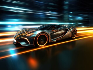Fototapeta na wymiar futuristic racing car at night, in the style of graffiti-inspired illustrations
