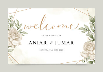 Wedding welcome sign template with beautiful white floral