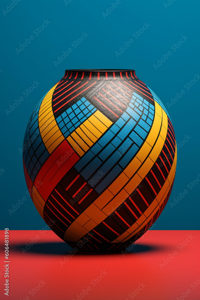 Aufkleber A series of geometric-inspired ceramic vases with bold geometric patterns and contrasting textures, adding a contemporary touch to home decor.  Generative AI technology.