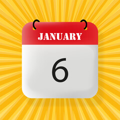 January 6. Speech bubble with January 6 text. 3d illustration. Pop art style. Vector line icon for Business and Advertising