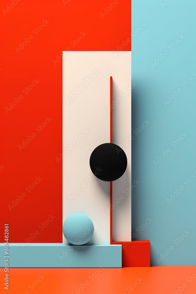 Poster A minimalist abstract painting with a limited color palette and clean lines, exploring the relationship between negative space and form.  Generative AI technology.