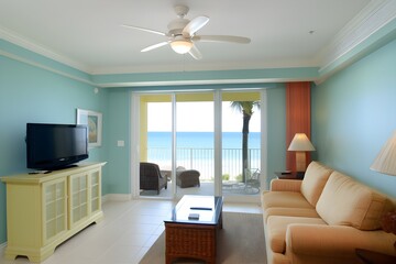 Fototapeta na wymiar beach view living room. generative Ai