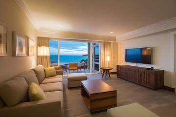 beach view living room. generative Ai