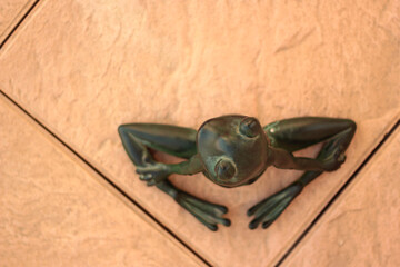 Frog figurine in yoga pose.