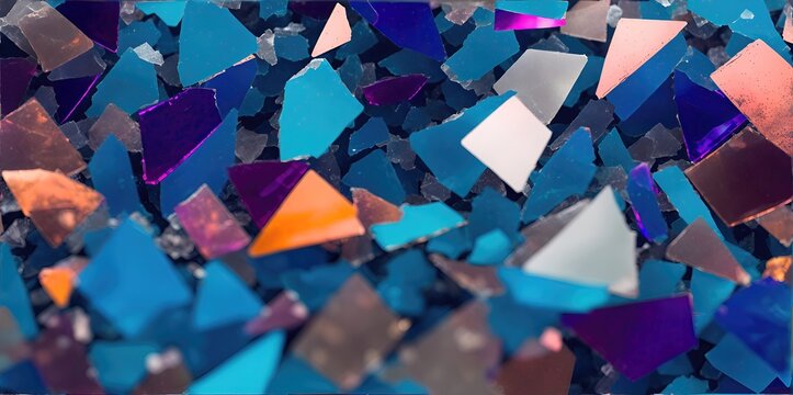 Broken colored glass into many pieces.