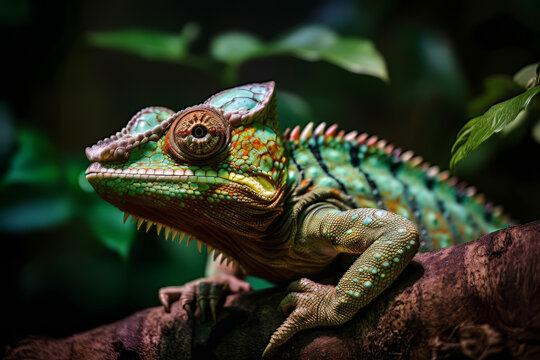 Macro picture of chameleon, Generative ai