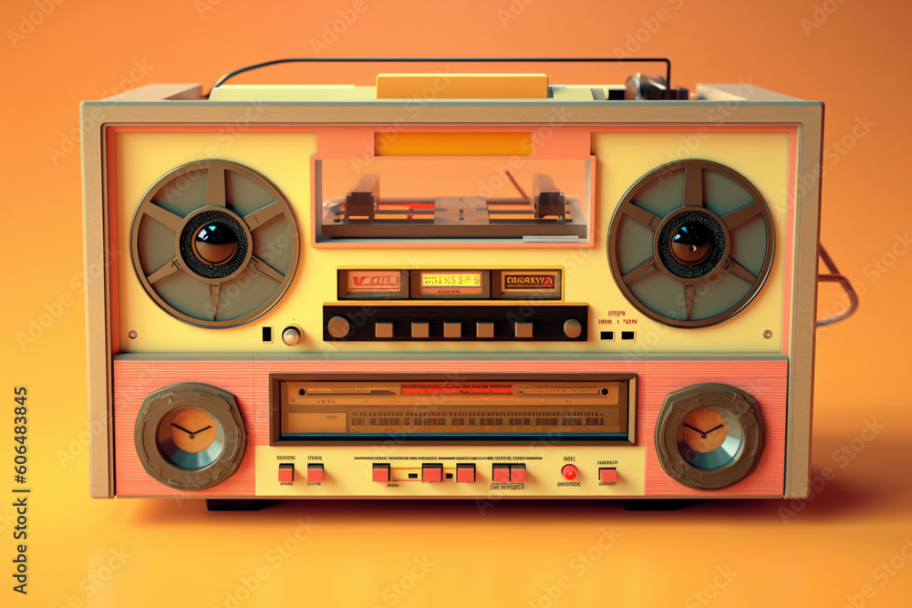 Aufkleber a photograph of a vintage cassette player with an open tape deck, ready to play music, evoking a sen