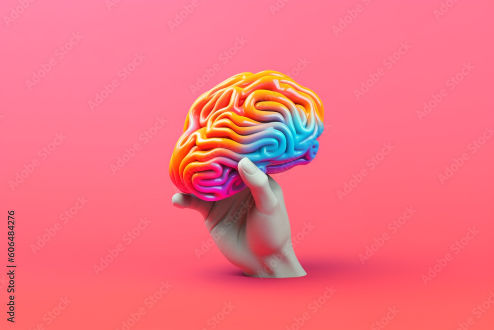 Aufkleber A minimalist illustration of a hand with a simple outline of a brain in its palm, conveying the idea of intellectual capacity and knowledge.  Generative AI technology.