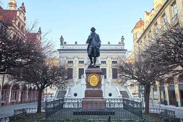 Schöner Blick auf die alte Handelsbörse in der Innenstadt von Leipzig, Sachsen, Deutschland.