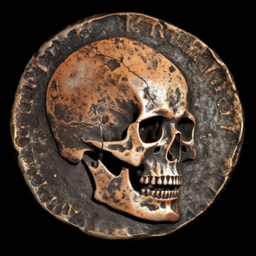 Old pirate coing with human skull on it