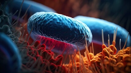 Colorful Alien bacteria attacking blood cells