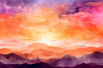 Naklejka na ściany i meble Ai generated illustration of abstract watercolor sunset