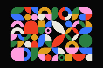 Geometric minimal pattern. Simple circle shape modern background bauhaus style, abstract swiss banner design. Vector art
