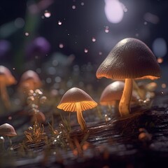 Fantasy mushroom with fireflies