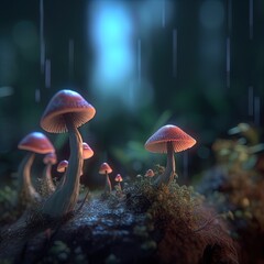 Fantasy mushroom in the rain