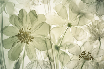 Generative AI illustration of delicate fresh white flowers with gentle petals blooming in garden