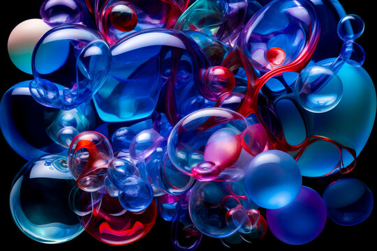 Generative AI illustration of abstract background with red and blue bubbles of different sizes
