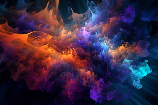 Multicolored generative AI illustration of picturesque full frame backdrop of abstract fantastic dense smoke of different shades