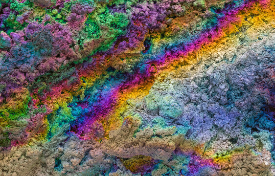 Closeup of iron ore with rainbow color pattern