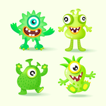 Cute Monsters Vector Set. .Kids cartoon character design for poster, .baby products logo and packaging design.