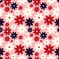 Obraz premium Playful Creative vibrant quirky Retro floral pattern in 60s in bright juicy colors