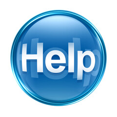 Help icon blue glass, isolated on white background