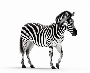 Fototapeta na wymiar Zebra standing on white surface with its mouth open and tongue out. Generative AI.