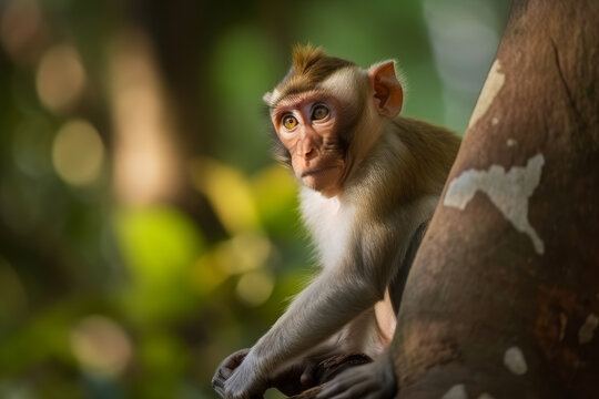 Ai generated illustration of a cute monkey in a natural forest