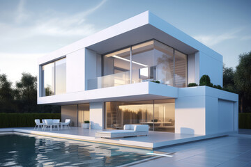 Obraz na płótnie Canvas Ai generated illustration of modern cubic villa
