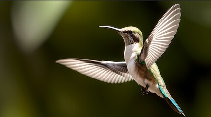 Fototapeta premium mesmerizing details of a hummingbird in flight, iridescent feathers and wing movement
