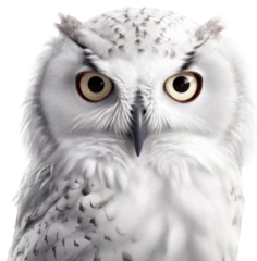 Fototapete Rund Close up portrait of a snowy owl isolated on a white background as transparent PNG, generative AI animal © Flowal93